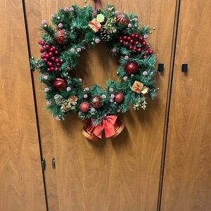 Festive Holiday Wreath with Red Accents
